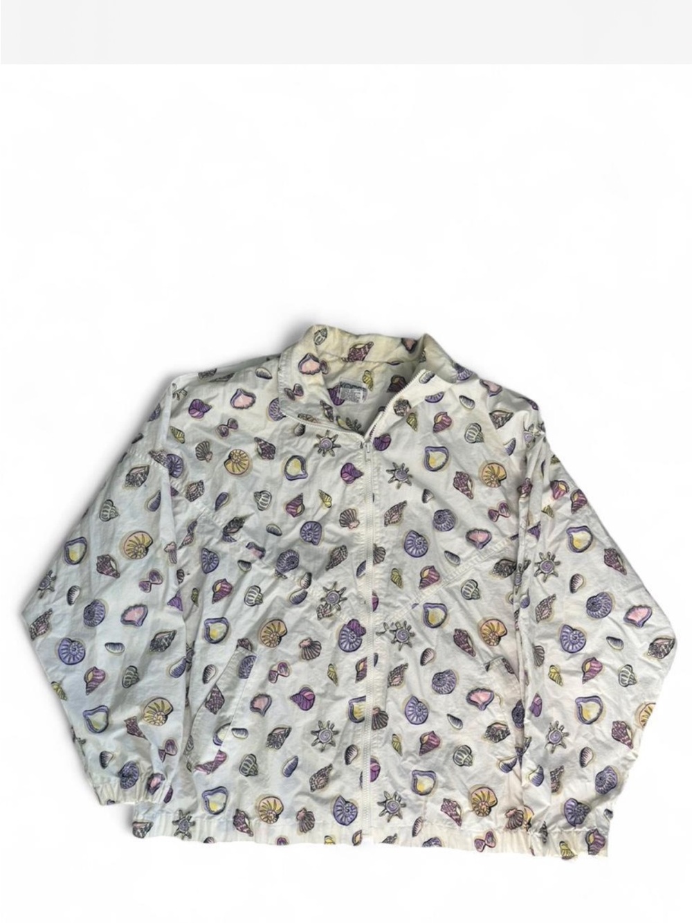 White Seashell Print Lightweight Zip Windbreaker